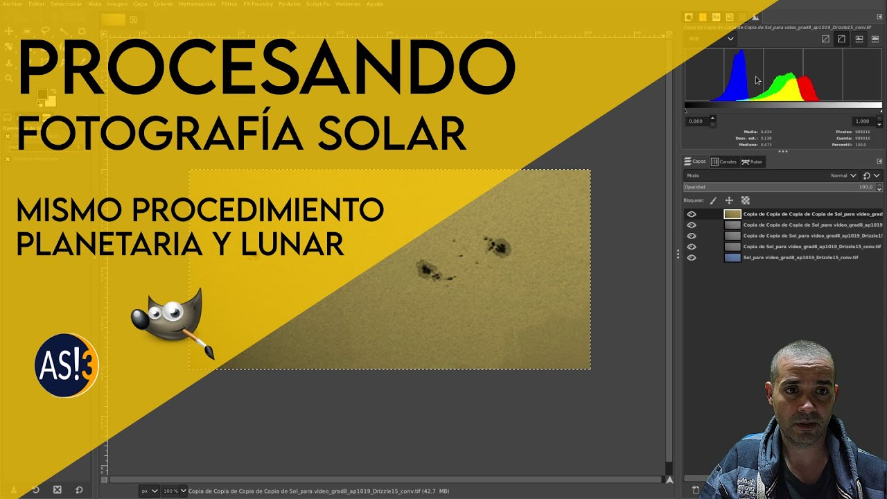 Procesado de fotografía planetaria: Ejemplo de fotografía solar.