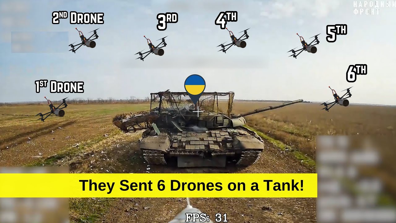Ukrianian tank destroyed by 6 FPV drones Cor