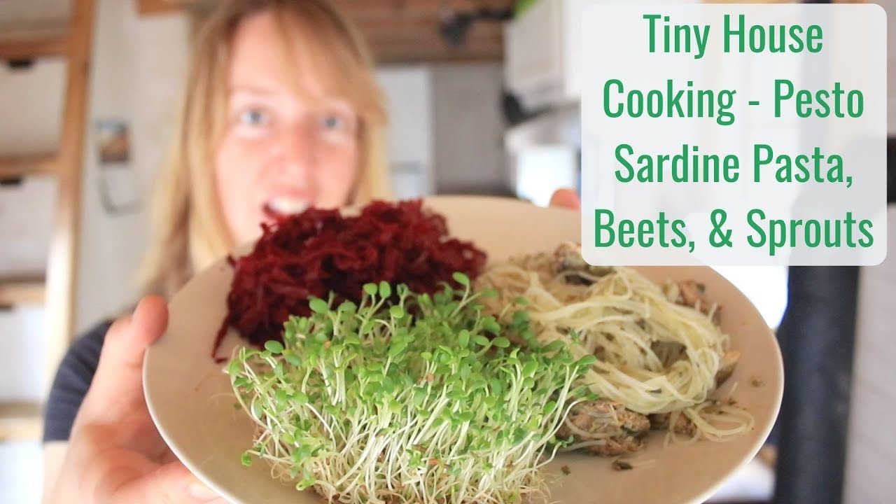 Tiny House Cooking - Pesto Sardine Pasta, Beet, and Sprout Lunch