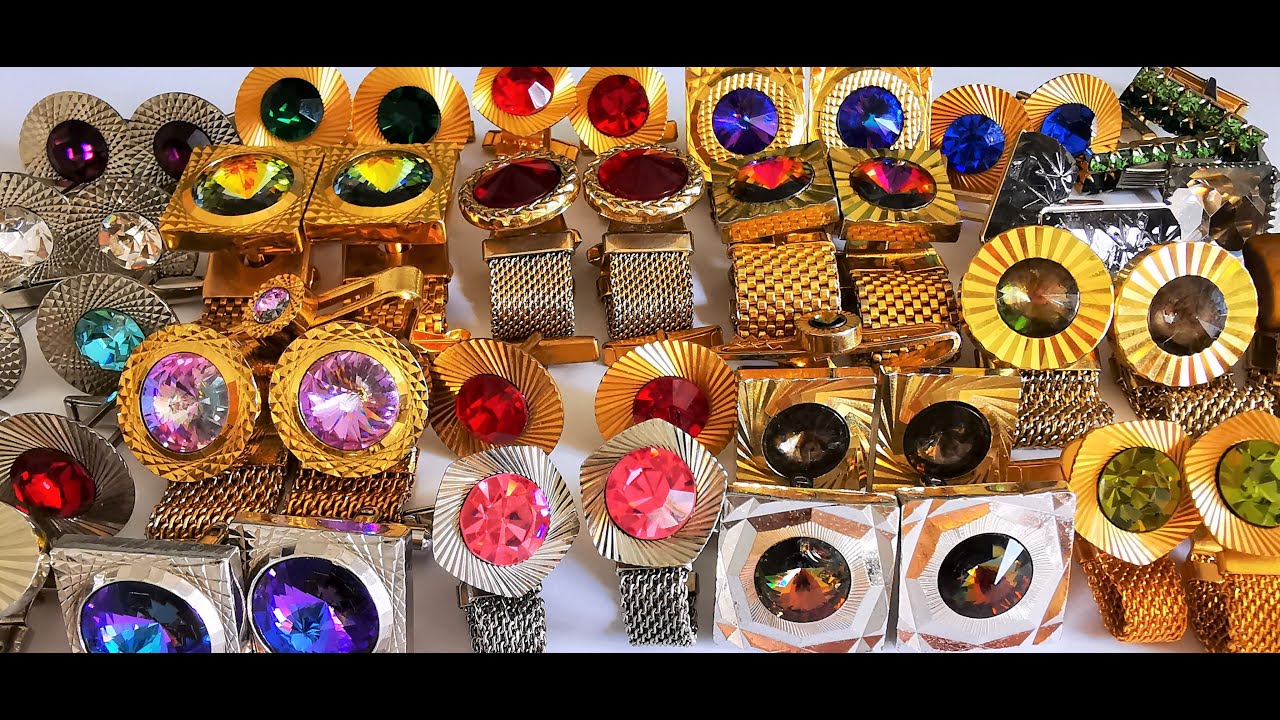 84. Винтажные советские запонки с ювелирным стеклом, натуральными камнями и имитациями.