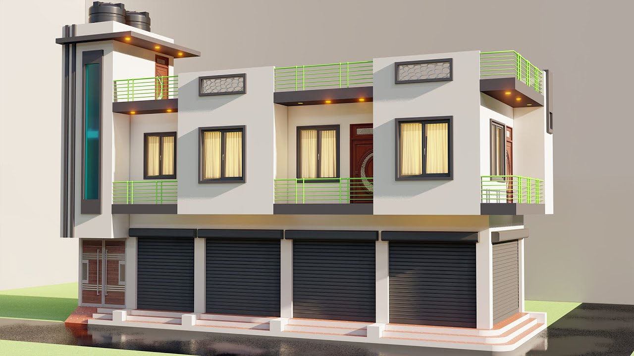 निचे दुकान ऊपर मकान का नक्शा ,3D 15x45 Shop With House Design