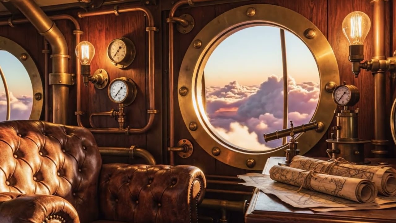 1940s Jazz is playing in a Steampunk Airship... (Relax/Study/4K)