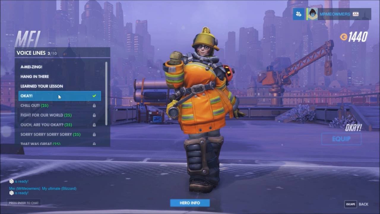 Overwatch - Mei's voices English/Mandarin(China)/Mandarin(Taiwan)/Korean/Japanese