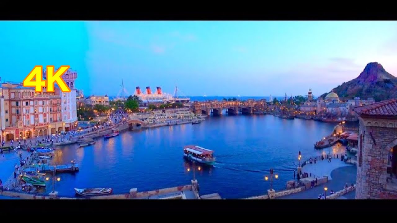 Tokyo DisneySEA Mediterranean Harbor BGM spring evening to night panoramic 4K view 3hours
