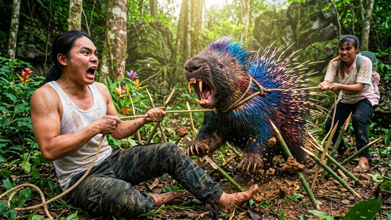 Tracking a Giant Mutation Wild Porcupine – Emergency Trap in the Deep Forest | Survival Alone 🦔🌲