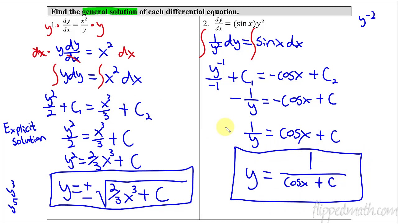 Calculus AB/BC &ndash; 7.6 General Solutions Using Separation of Variables