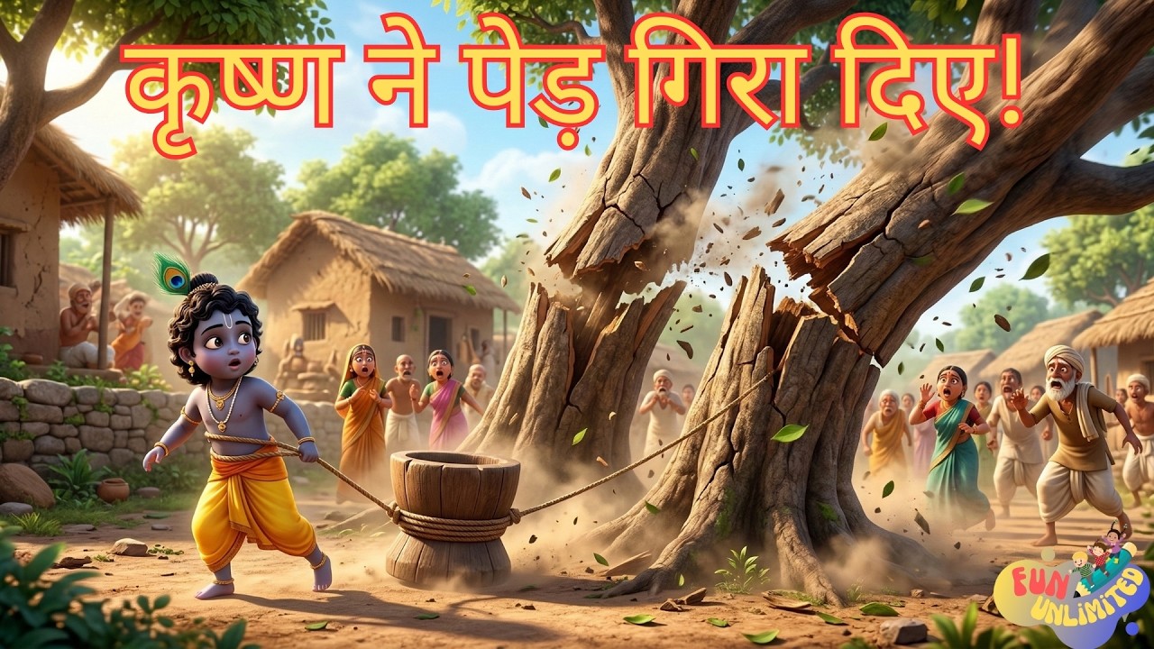 कृष्ण ने ओखली खींचकर दो पेड़ गिरा दिए! 😱 | Little Krishna Story | Episode 1