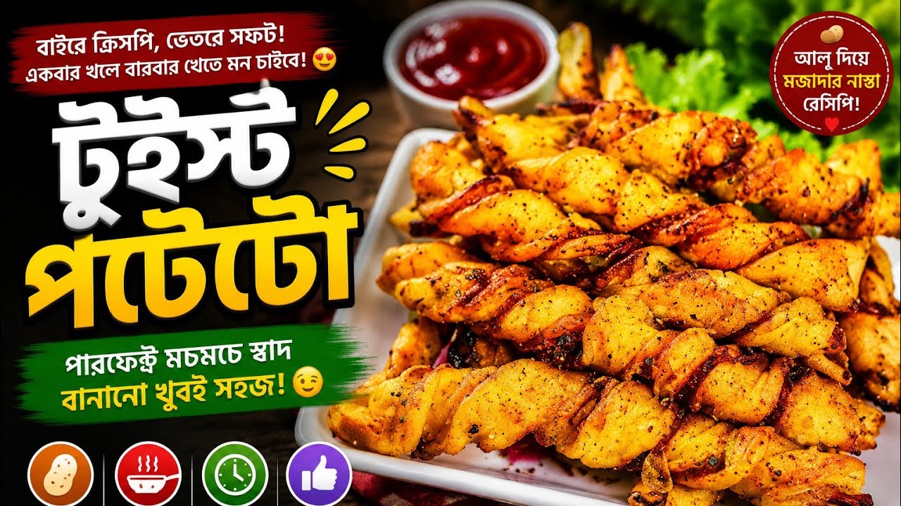 এইভাবে সহজ উপায়ে টুইস্ট পটেটো বানিয়ে খেলে অনেক মজা লাগে বার বার বানিয়ে খেতে ইচ্ছে করবে 