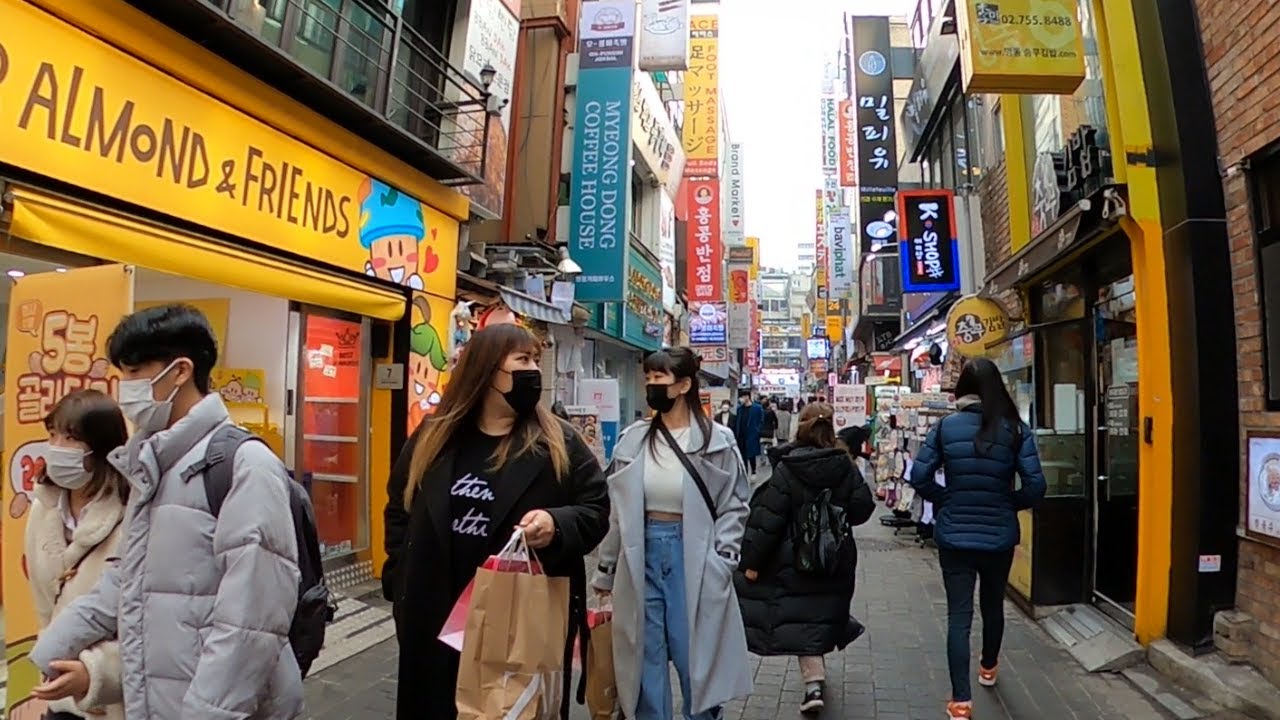 Myeong-dong Shopping Streets Walking Tour, Seoul Korea | Seoul Walk Myeongdong Street Scenery
