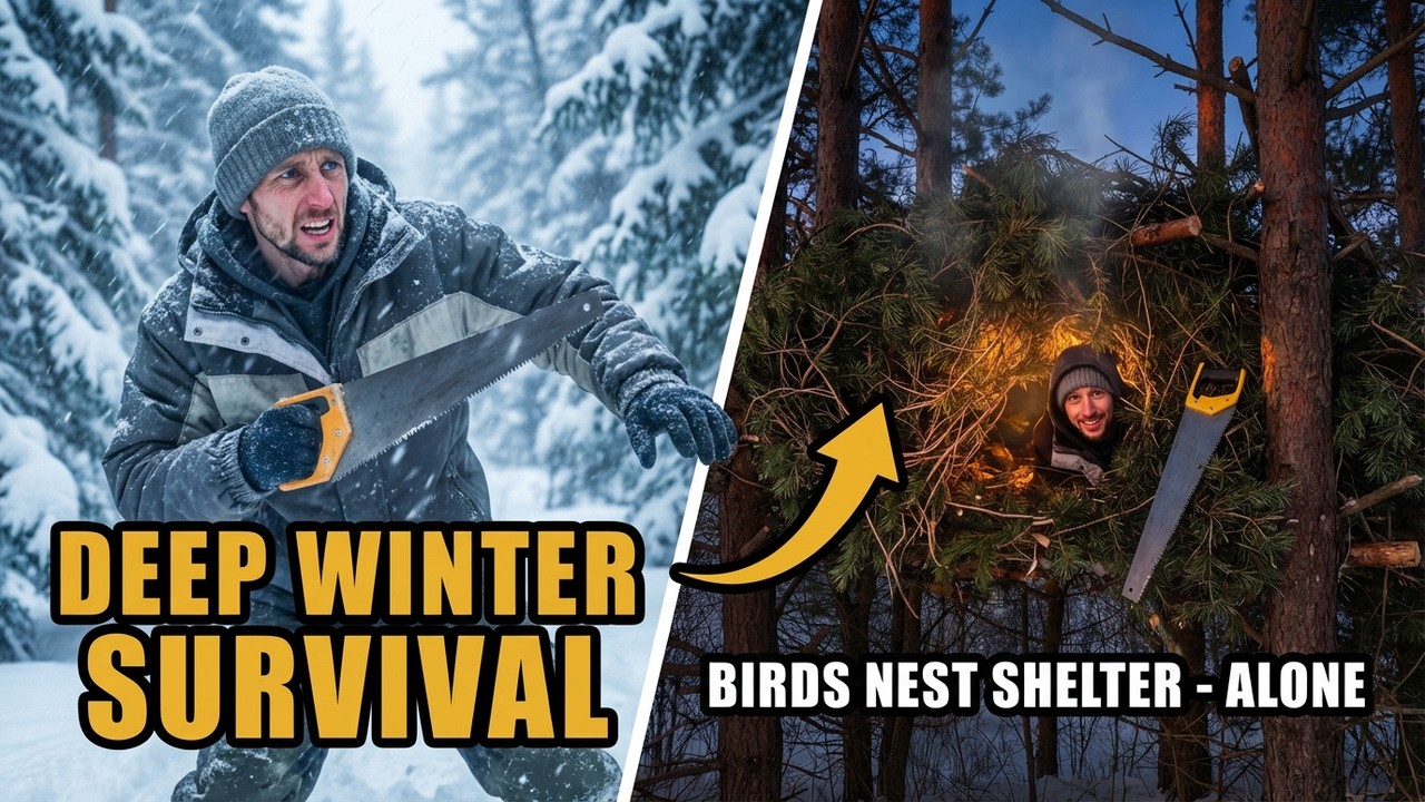 Extreme Winter Bushcraft Camping | Hidden Nest Shelter in the Snow