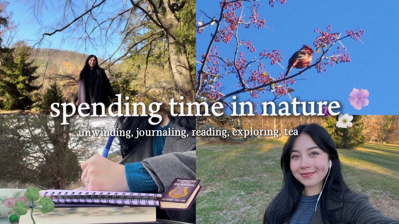 passing time in nature 𖤣𖥧𓋼𖡼.𓍊𖥧 - exploring, journaling, reading, beautiful scenery