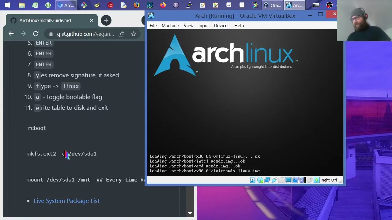 Arch Linux Install in VirtualBox -- Walkthrough