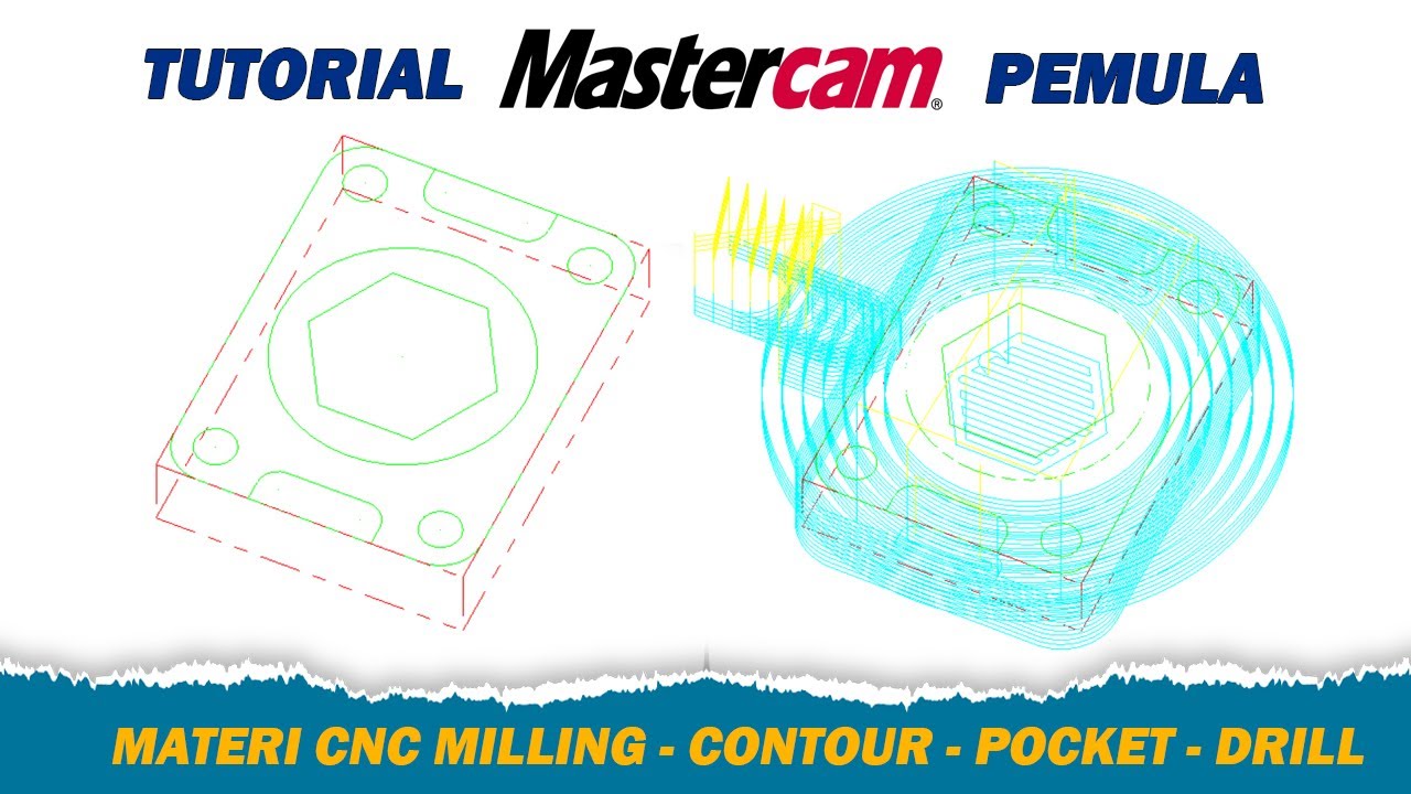 TUTORIAL MASTERCAM X5 UNTUK CNC MILLING | TOOLPATH CONTOUR, POCKET, DRILL, G-CODE