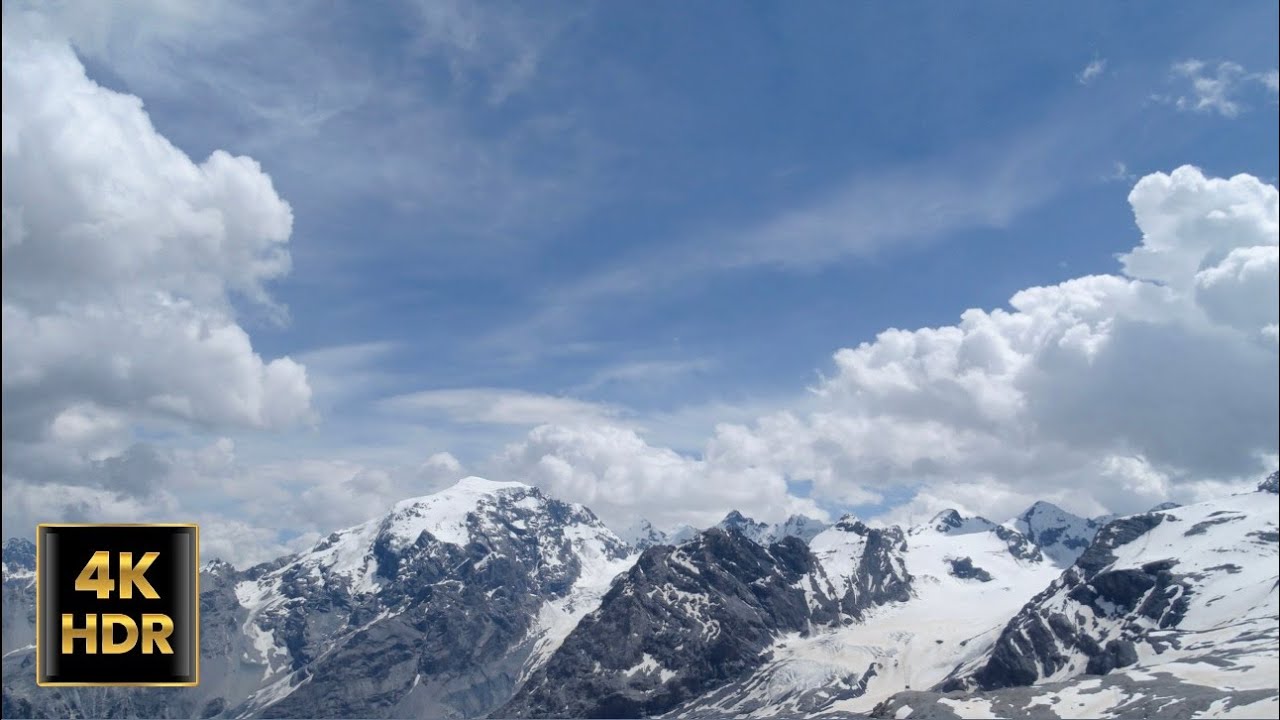 4K Alpine Mountain Peaks & Passing Clouds 🌤️ Wind Sounds for Relaxation, Sleep & Focus