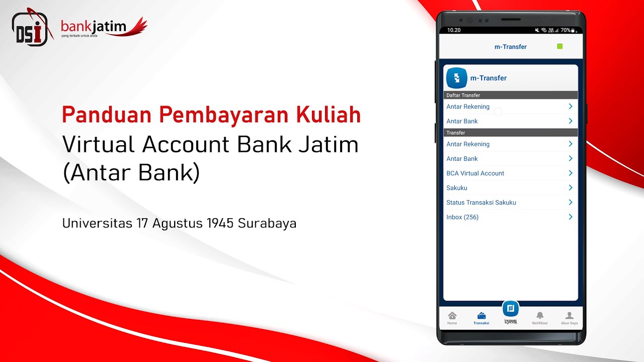 Panduan Pembayaran Kuliah Untag Surabaya via Virtual Account Bank Jatim (Antar Bank)