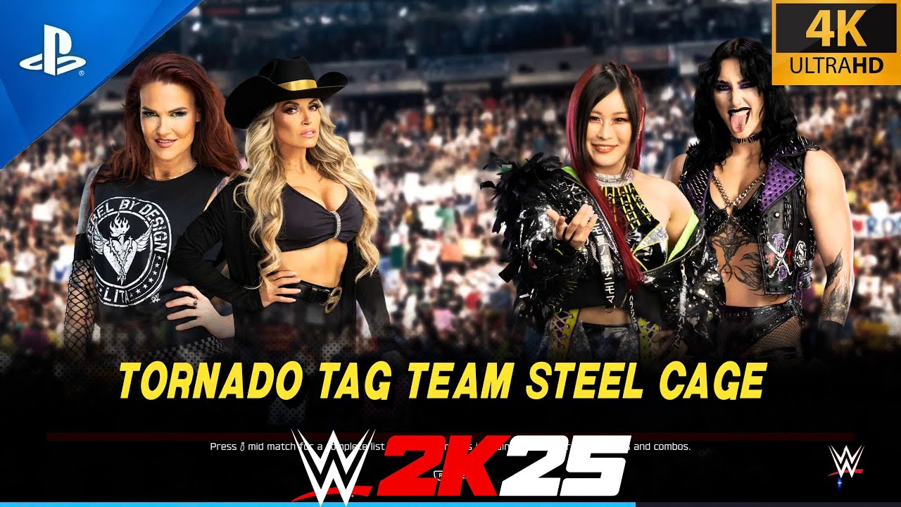 Trish Stratus & Lita vs Iyo Sky & Rhea Ripley Steel Cage Match at NJPW