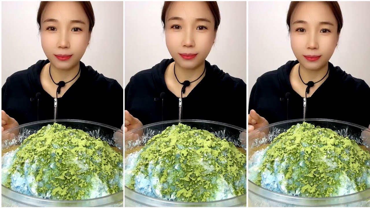 ASMR ICE EATING with MATCHA and MILK POWDER 
