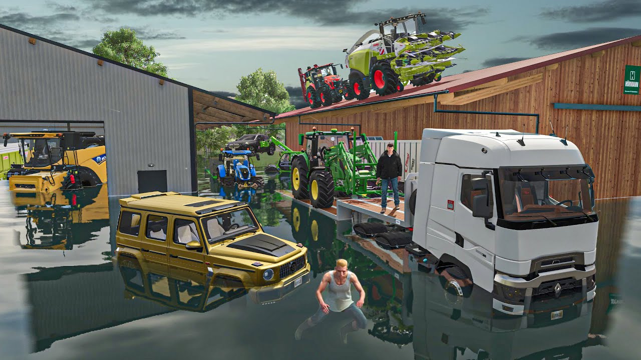 Inondation de la Ferme et des Tracteurs (Evacuation d'urgence) | Farming Simulator 25