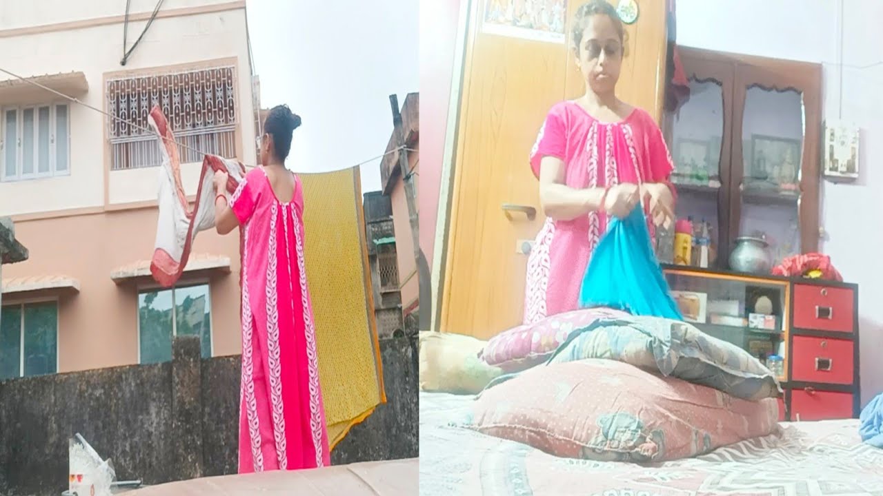 এই গরমে রোদে পুড়ে আমার এই সংসার তাকে কিভাবে সুন্দর করে  গুছিয়ে করছি/bed cleaning/cloth washing