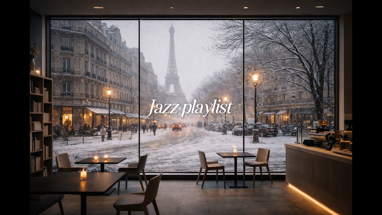 눈 내리는 파리, 에펠탑이 보이는 따뜻한 카페 창가 ☕️ | 빈티지 재즈·독서·휴식 | Winter Jazz Playlist