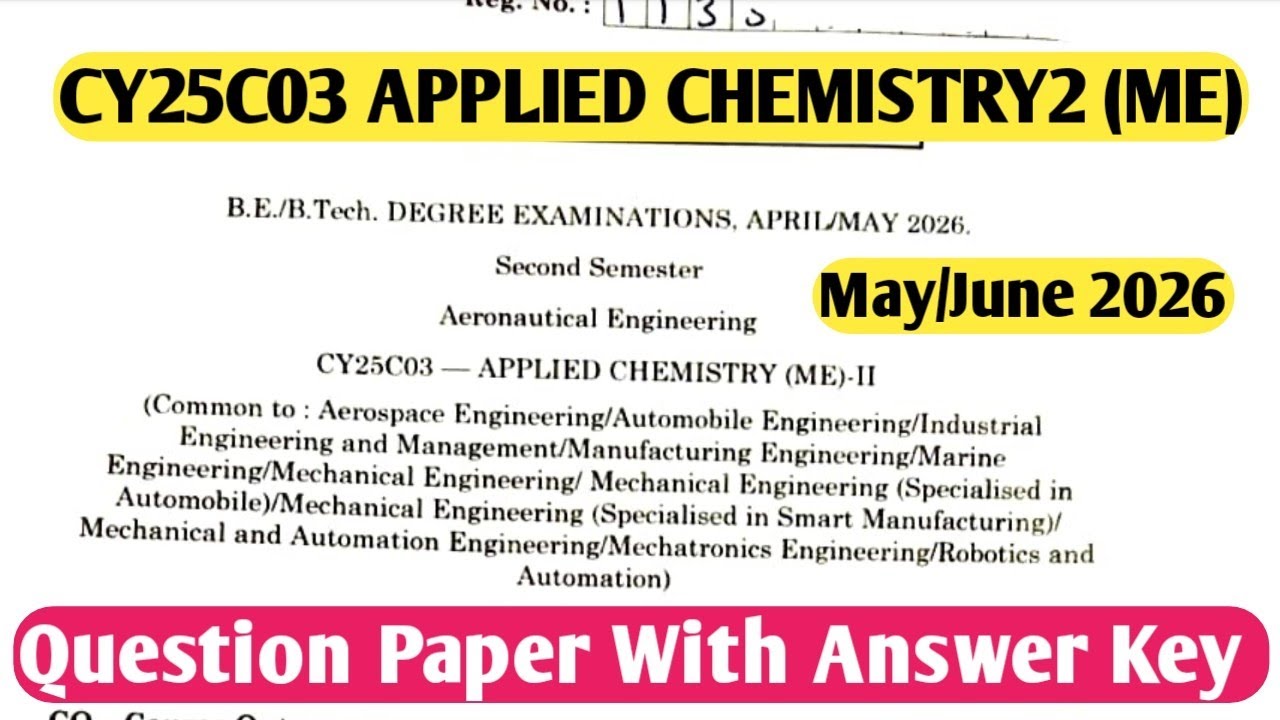 CY25C03 Applied Chemistry2 (ME) Semester Examination Question Paper With Answer Key May 2026 