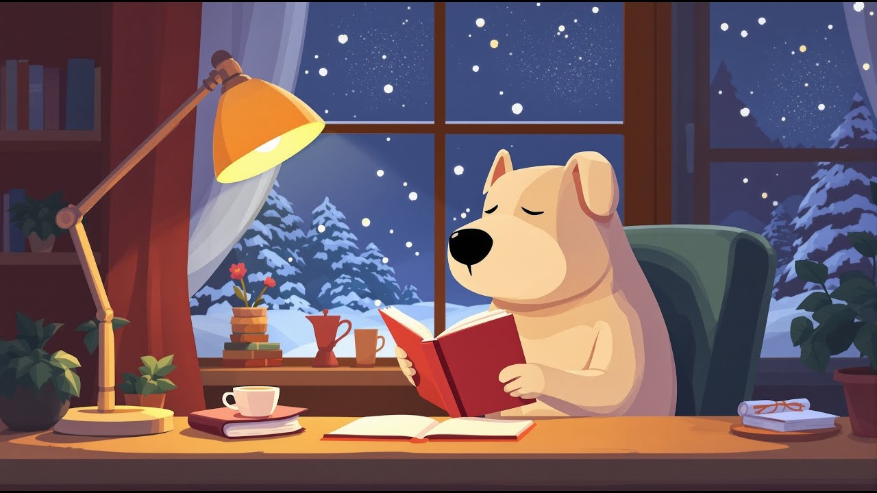 Cozy Winter Evening with a Reading Dog | Calm Lo-Fi Music