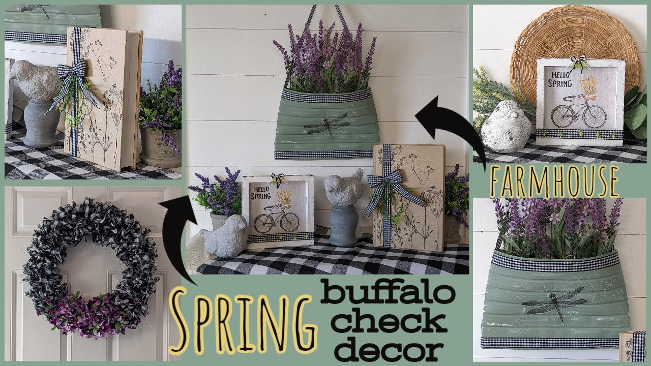 🌷SPRING BUFFALO CHECK FARMHOUSE DECOR IDEAS!!~Lavender Can Smash DIY~IOD Sprig Stamps Book Makeover