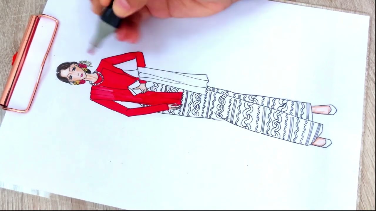How I Drawing The Beautiful Dress #coloring #foryou #fashionillustraction #tutorial #howtodraw
