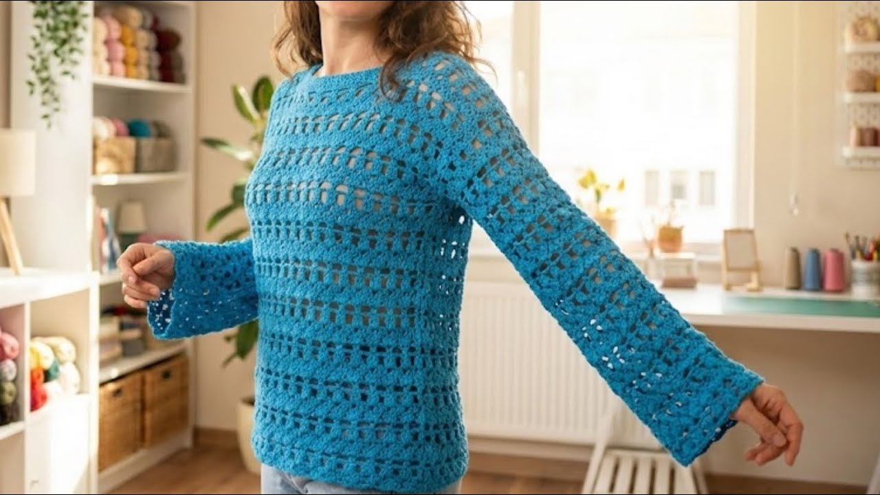 💙 HER ÖRGÜYE YAKIŞIR! Çok Şık Tığ İşi Bluz Modeli / Örnek Anlatımı 🧵 (Easy Crochet Stitch)