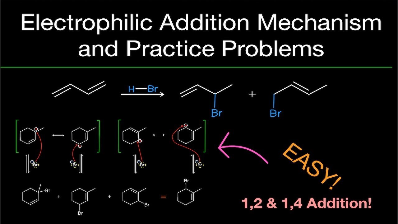 Organic Chemistry 2: Electrophilic Addition (1,2 & 1,4 Addition of Dienes) Mechanism and Examples!