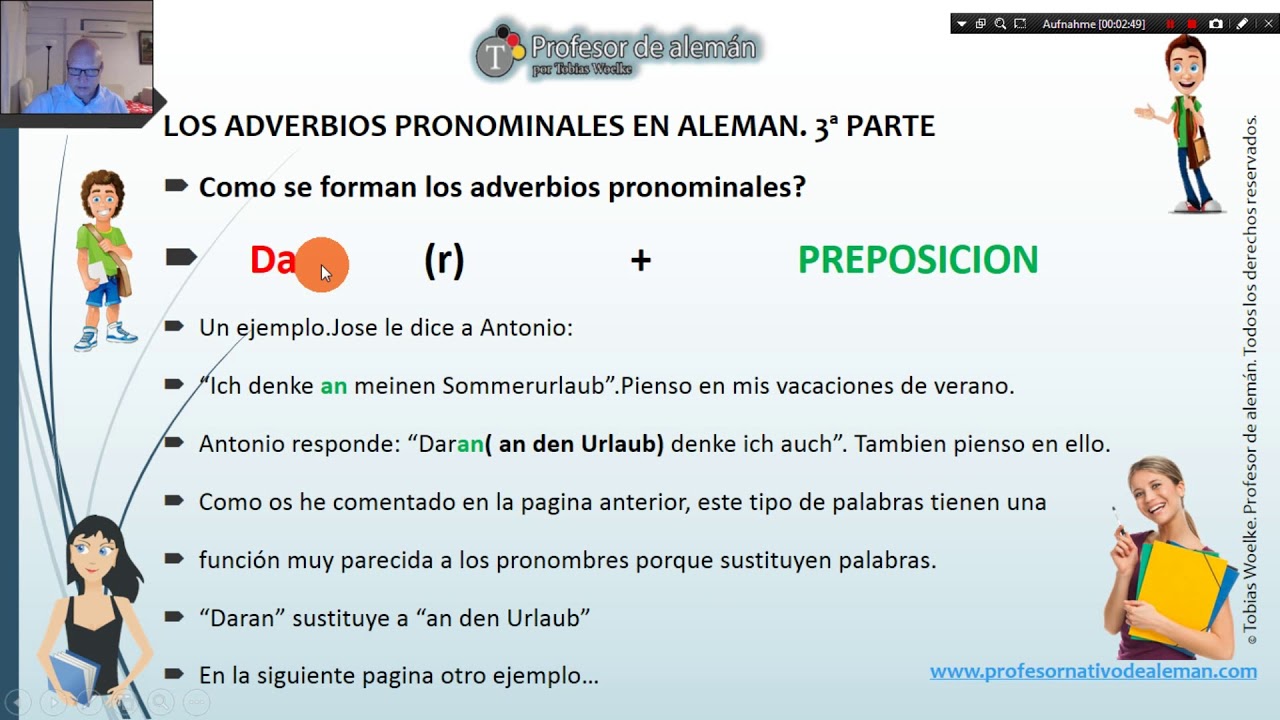 👨‍🏫Los adverbios pronominales en aleman. Daran, darüber, davon etc
