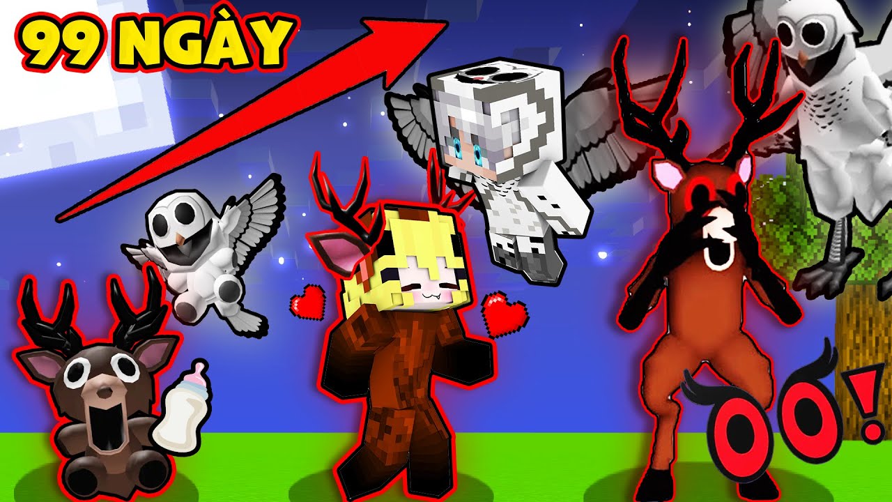 CHUYỆN GÌ SẼ XẢY RA NẾU CẶP ĐÔI CÚ NAI 🦉🦌 99 ĐÊM TRONG RỪNG LỚN LÊN TRONG MINECRAF? 💚🤍