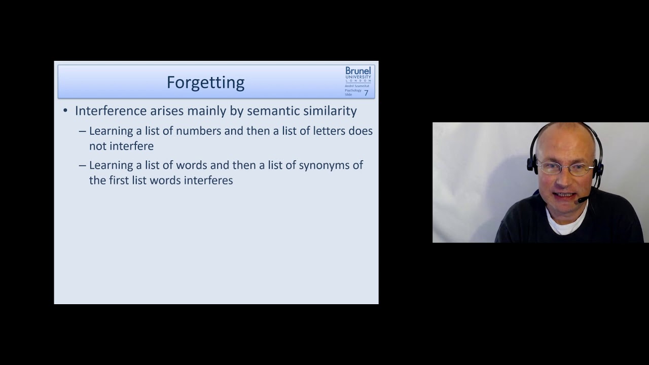 Cognitive Psychology Lecture 05 - Long Term Memory (LTM) - Part 4 (Forgetting)
