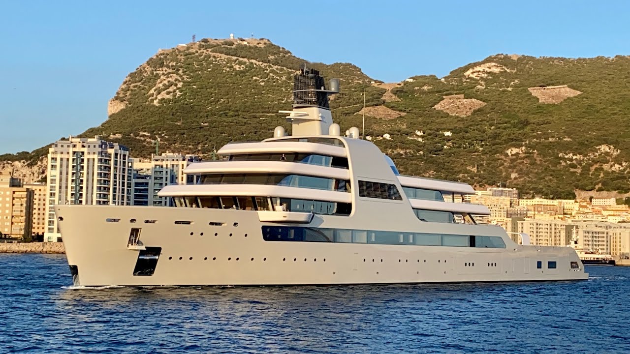 Roman Abramovich’s 140m Lloyd Werft built Explorer Yacht SOLARIS departing Gibraltar