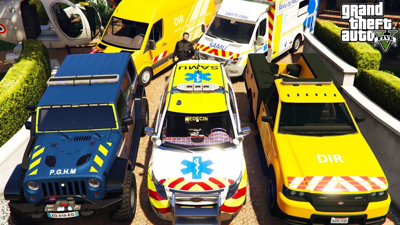 GTA 5 - Stealing French Emergency Vehicles with Michael! (Real Life Vehicles)