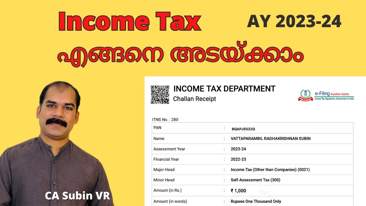 Income Tax Payment Malayalam AY 2023-24|CA Subin VR