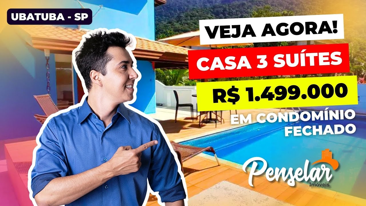 Casa em Condom&iacute;nio Fechado em Ubatuba a venda com 3 su&iacute;tes piscina &aacute;rea gourmet -156m&sup2;