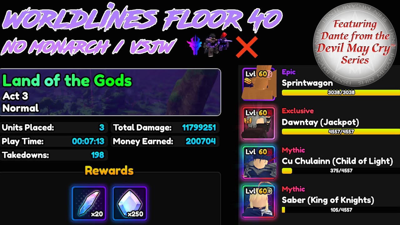 UPD 5.0 Worldlines Floor 40 [No Monarch or VSJW, 4 Slots] DANTE & LANCER | Anime Vanguards