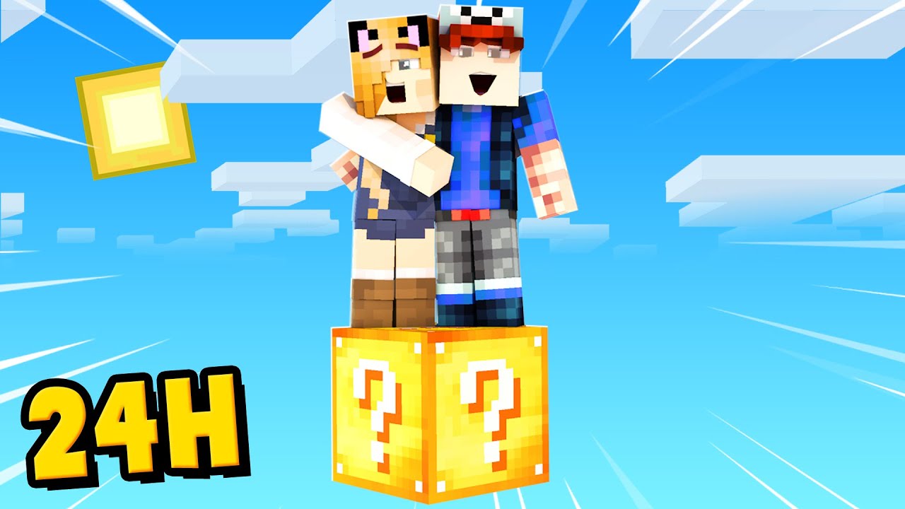24 HOURS WITH MY GIRLFRIEND ON ONE LUCKY BLOCK in Minecraft! | Vito & Bella