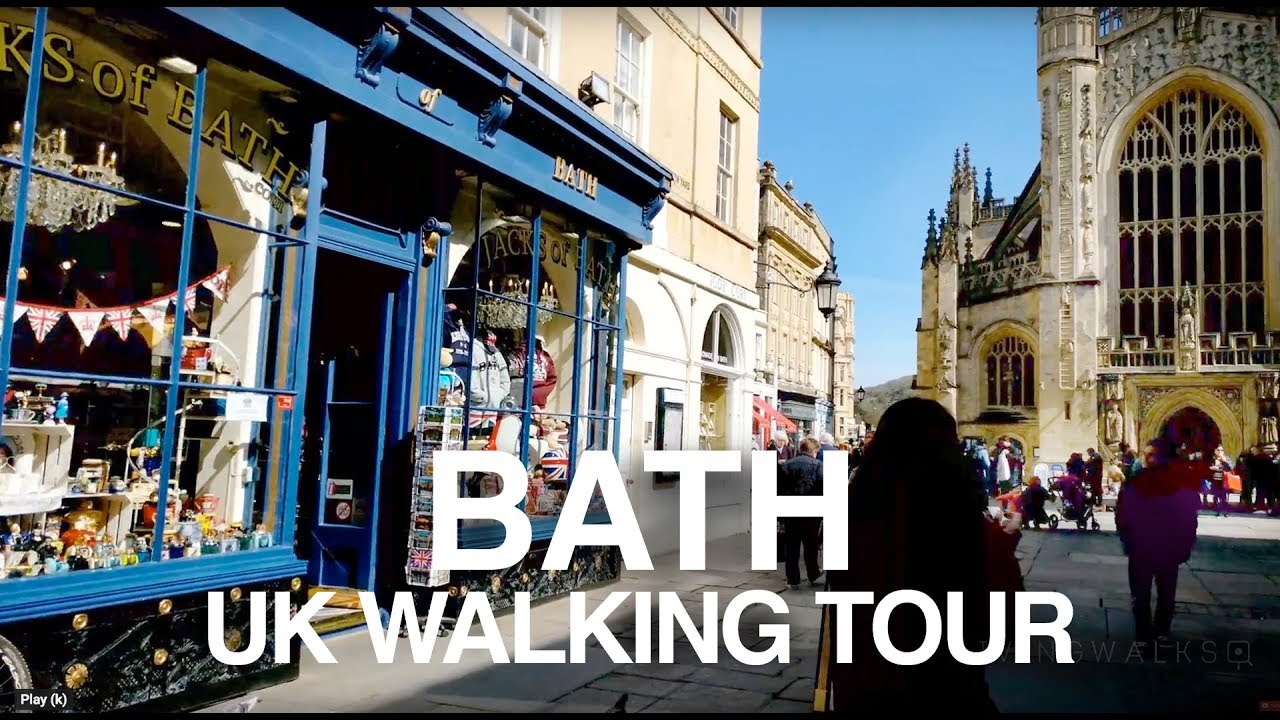 [4K] Bath England Walking Tour - River Avon, Roman Baths & Royal Crescent