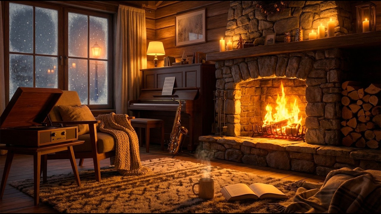 Cozy Winter Fireplace Jazz | Relaxing Instrumental Music