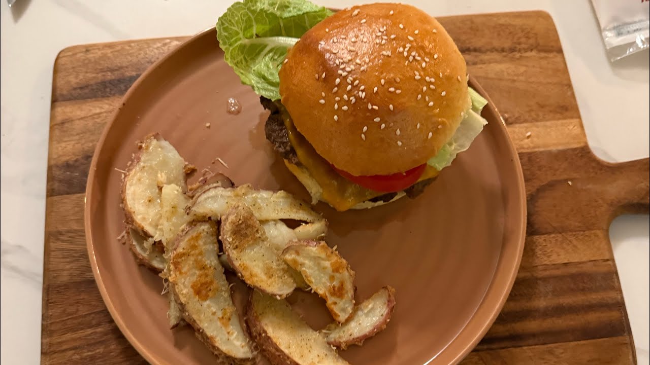 Cheeseburgers on homemade Sessame Buns and Potato Wedges