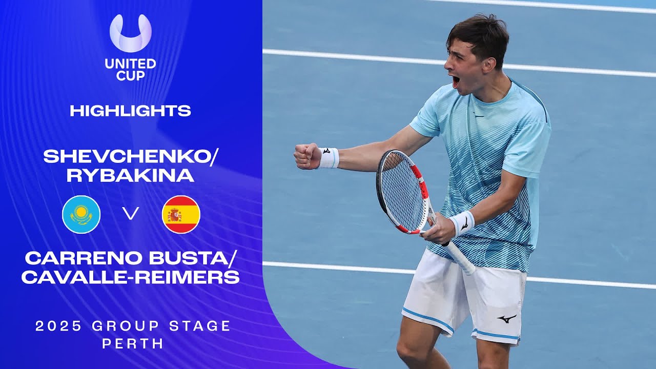 Shevchenko/Rybakina v Carreno Busta/Cavalle-Reimers Highlights | United Cup 2025 Group C