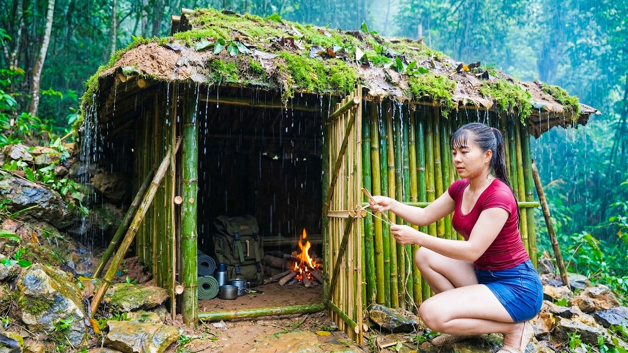 Alone in the Rainforest! Building a Shelter Under a Giant Rock