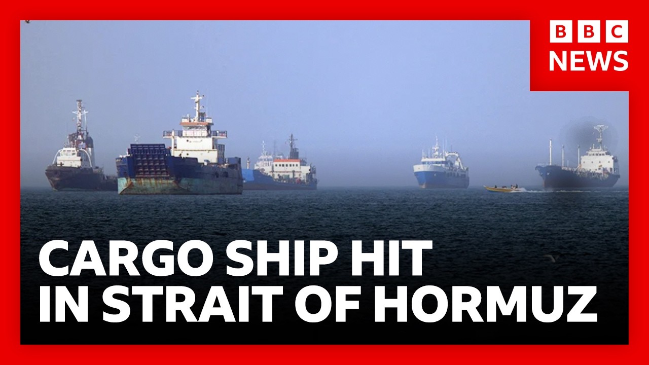 Cargo ship struck by projectile in strait of Hormuz as US insists ceasefire holding | BBC News