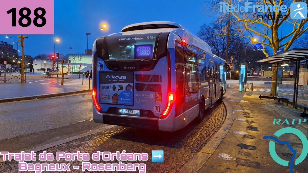 🚍BUS 188 (RATP) : Trajet à bord d'un Iveco Urbanway 12 Hybride N⁰6197 (Toute la ligne)