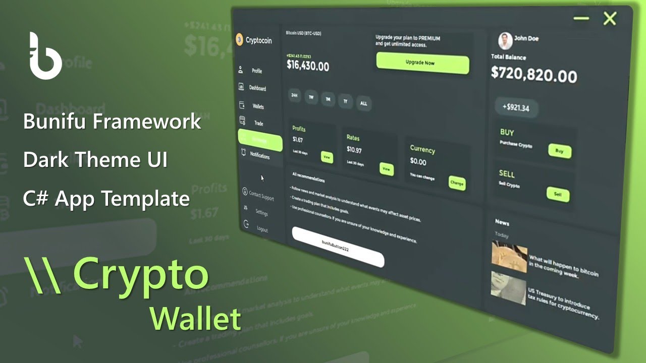 C# .NET Tutorial:  Crypto Wallet Dark Theme Template -  Bunifu Ui Visual Studio  🚀😍