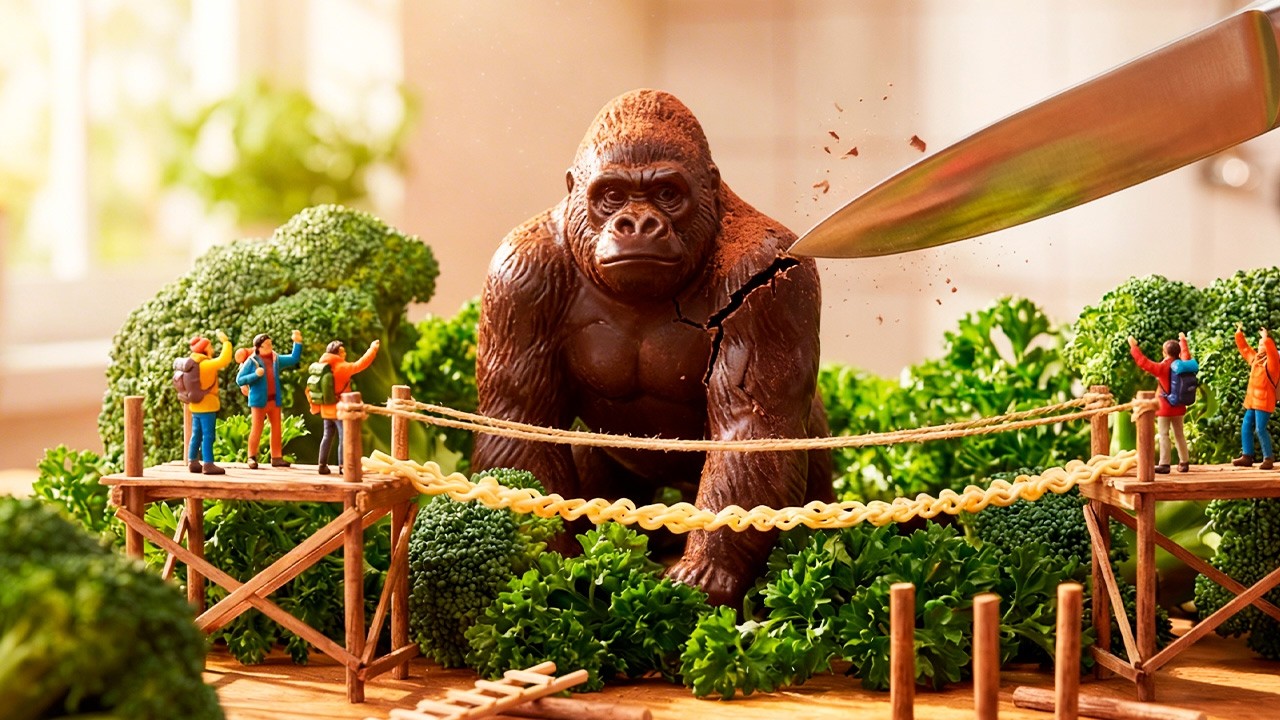 Knife vs Mini World | Chocolate Gorilla Mini Diorama 🦍🍫 | AI Ultra Macro 4K Fantasy