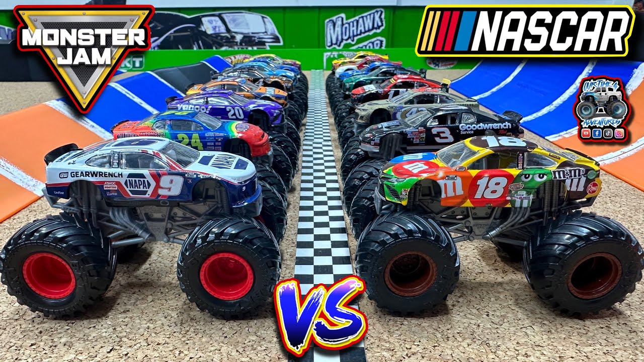 Toy Diecast Monster Truck Racing Tournament | MONSTERJAM meets NASCAR - OurTime4Adventures 500