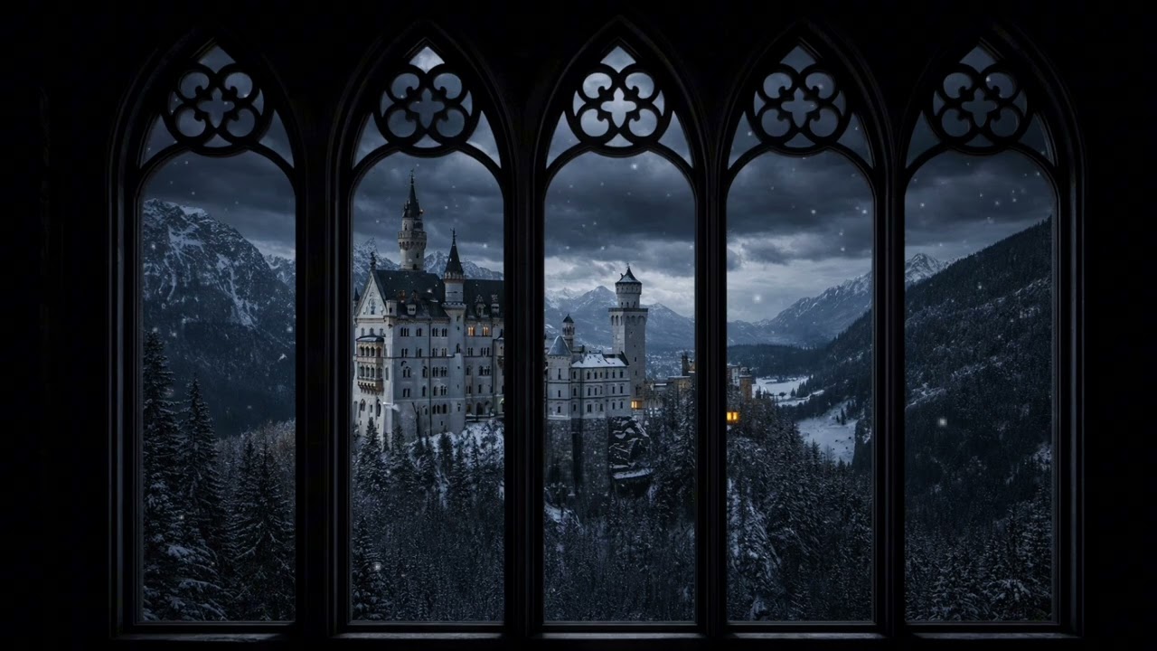 Neuschwanstein Castle ❄️ Snowy Window View | Relaxing 4K Projector Atmosphere